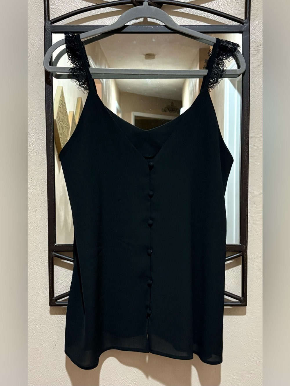 Lace-Trim V-Neck Black Camisole Size M